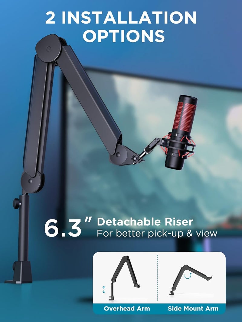 InnoGear ذراع ميكروفون، حامل ميكروفون مع قنوات إدارة الكابلات ورافعة ارتفاع لميكروفونات Blue Yeti و FIFINE AM8 و K669B و HyperX QuadCast S و SoloCast و AT2020 و Shure SM7B و MV7 وغيرها من الميكروفونات - Image 5